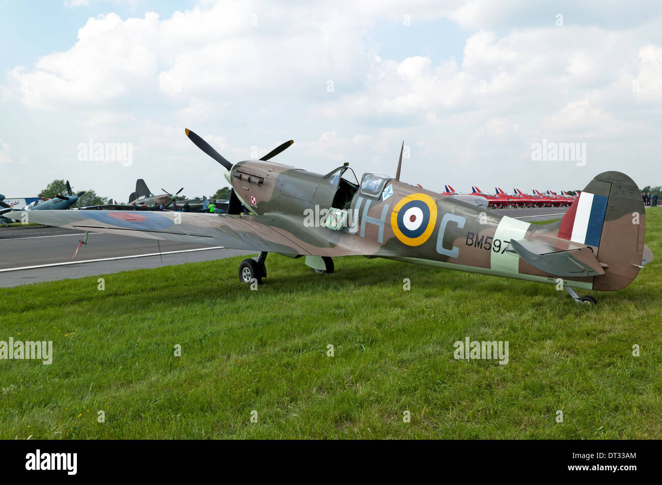 Side  view of BM597, a  Spitfire Mk Vb from WW2, on static display at Biggin Hill Air Show 2007. Stock Photo