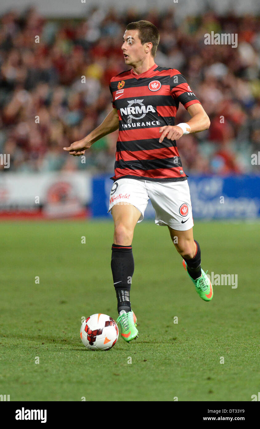 Sydney, Australia. 07th Feb, 2014. Wanderers forward Tomi Juric in action during the Hyundai A League game between Western Sydney Wanderers FC and Brisbane Roar FC from the Pirtek Stadium, Parramatta. The game ended in a 1-1 draw. Credit:  Action Plus Sports/Alamy Live News Stock Photo
