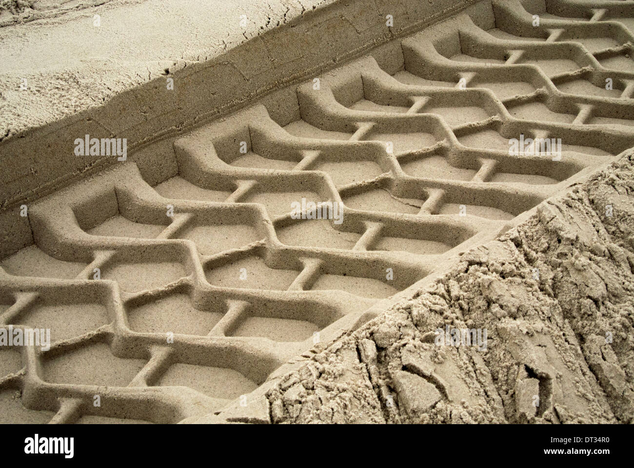 Tire tread pattern in sand. Stock Photo