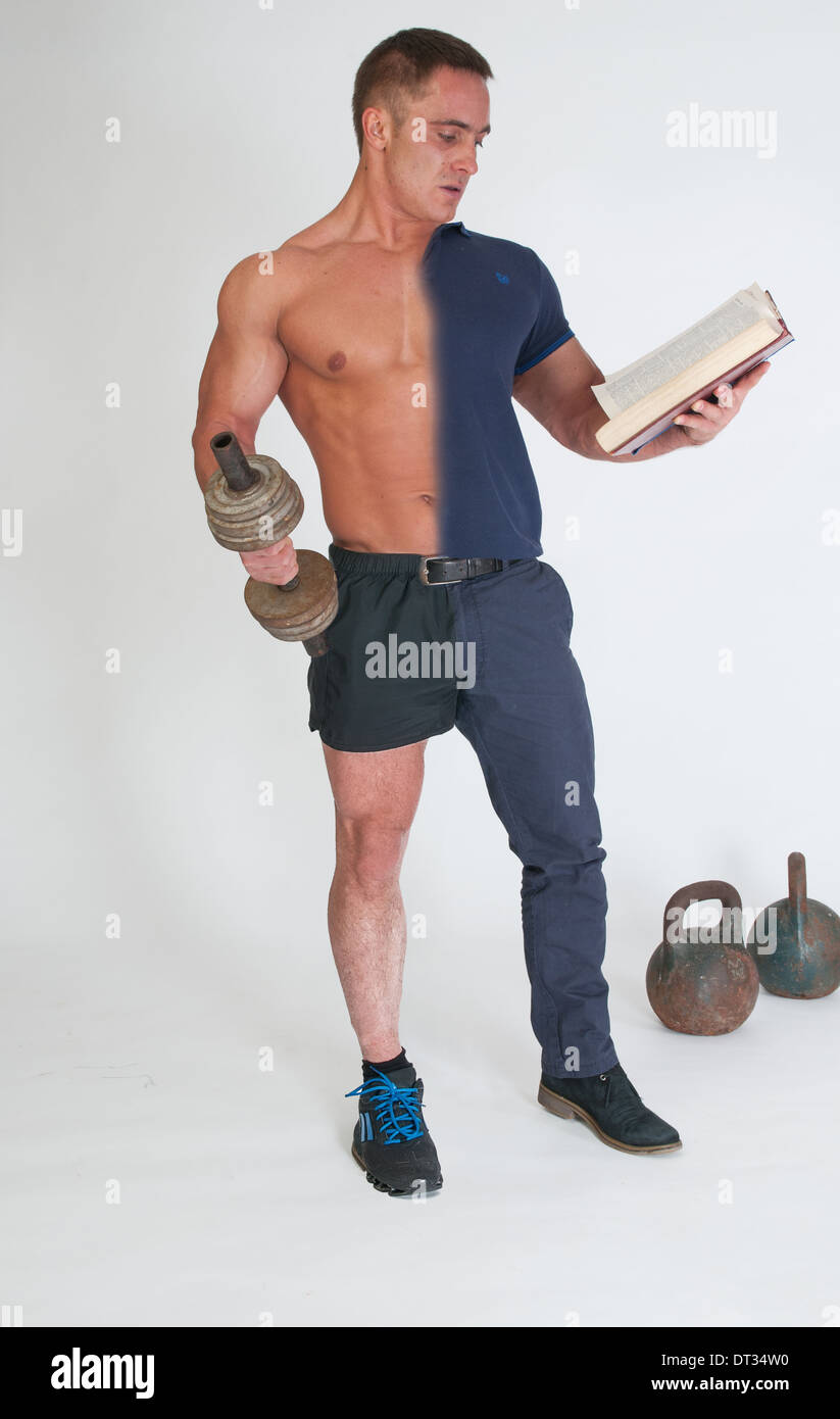 Man Playing Sports And Reading A Book Stock Photo