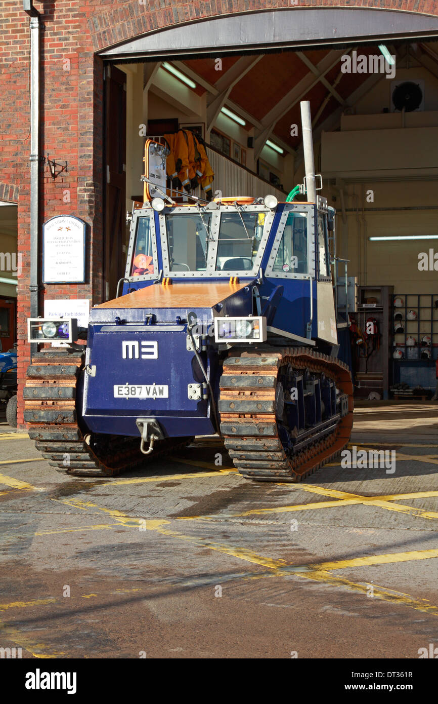Tractor outside RNLI Lifeboat Station Filey North Yorkshire England UK