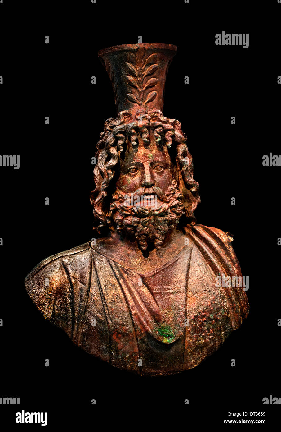 Serapis with rich hair and beard (  father deity ) Bronze  Roman God 100 AD Italy Italian Stock Photo