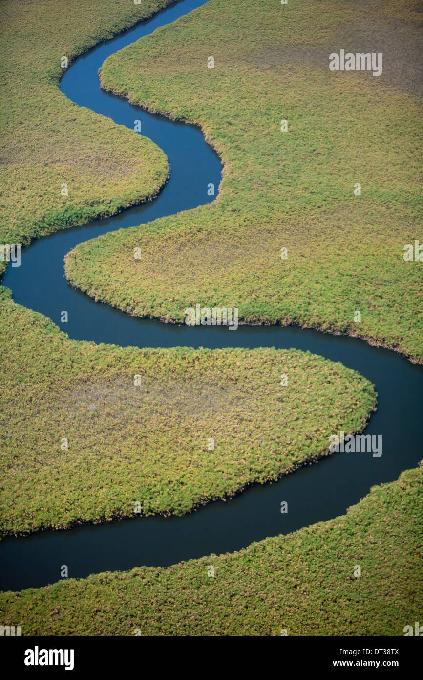 Winding river course, seen from above. River bends Stock Photo