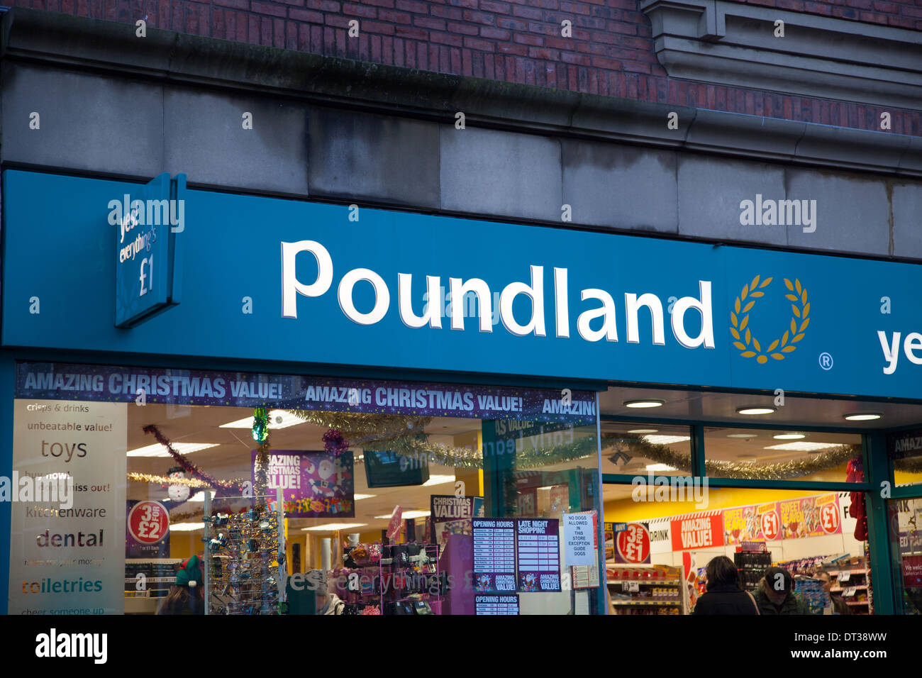 Sign front frontage or facade of a Poundland shop sign Macclesfield Cheshire England UK Stock Photo