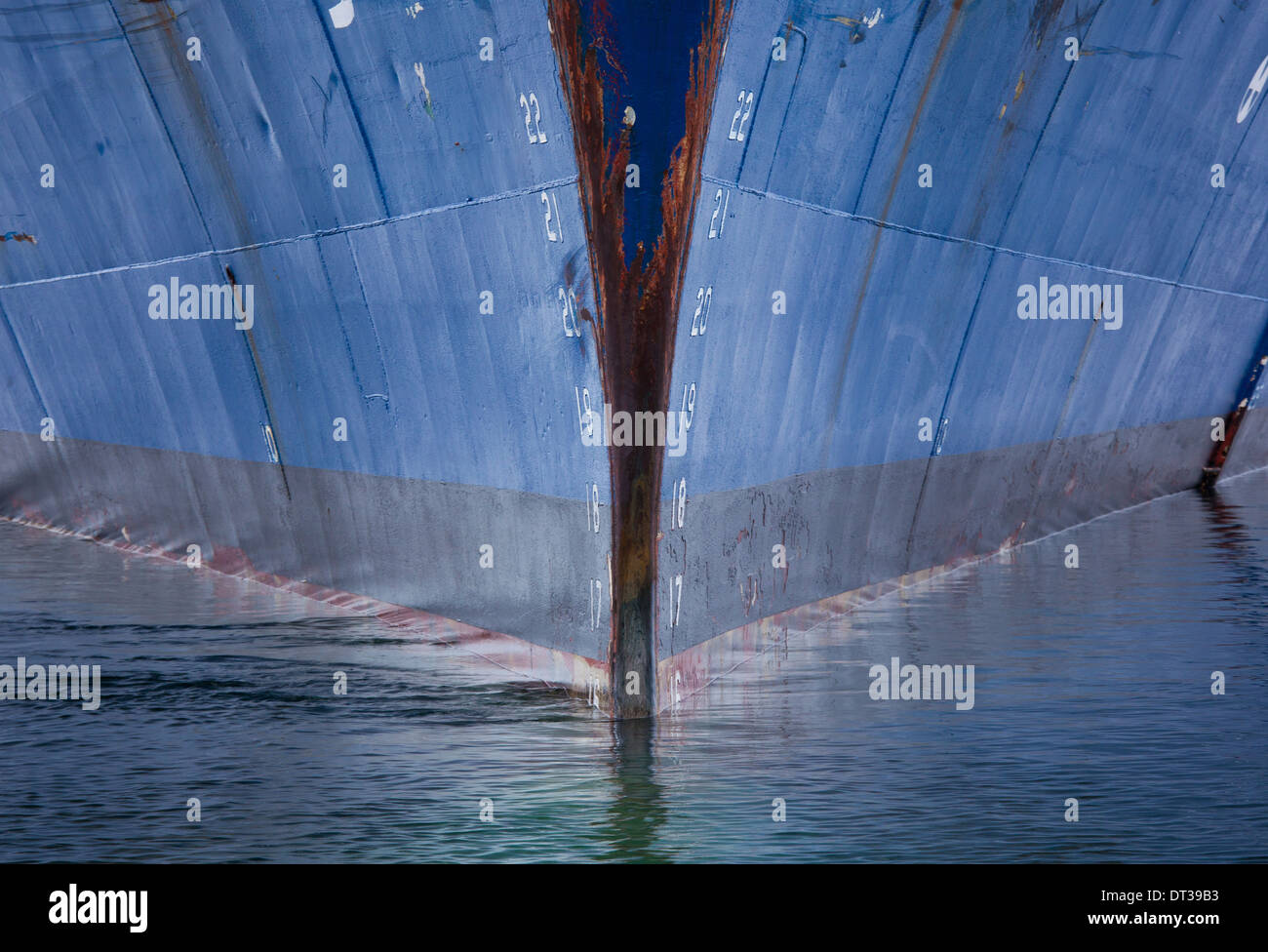 Ship hull in the water, Antarctica. The prow. Stock Photo
