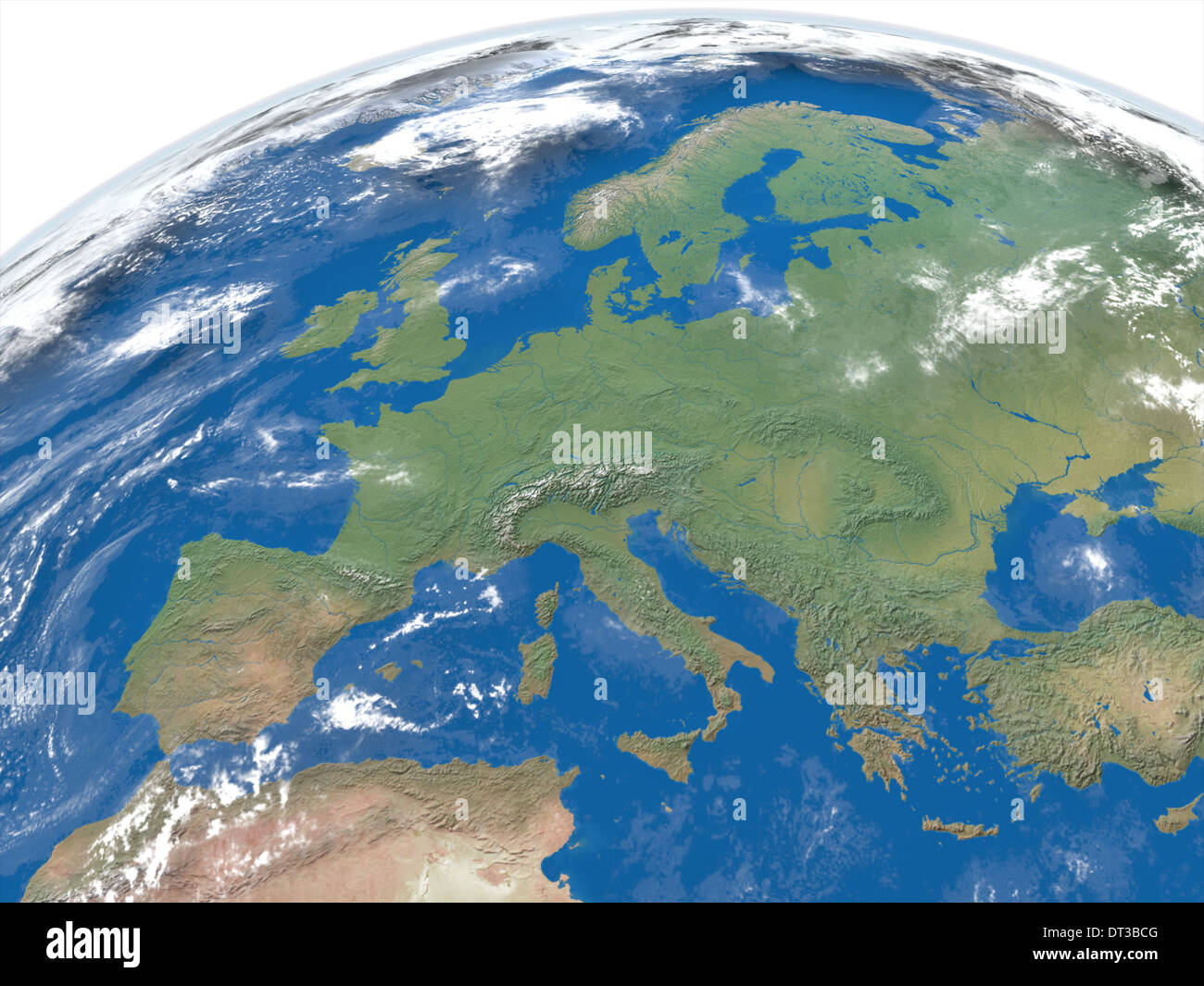 Detailed illustration of Europe from space with clouds and atmosphere. Elements of this image furnished by NASA Stock Photo