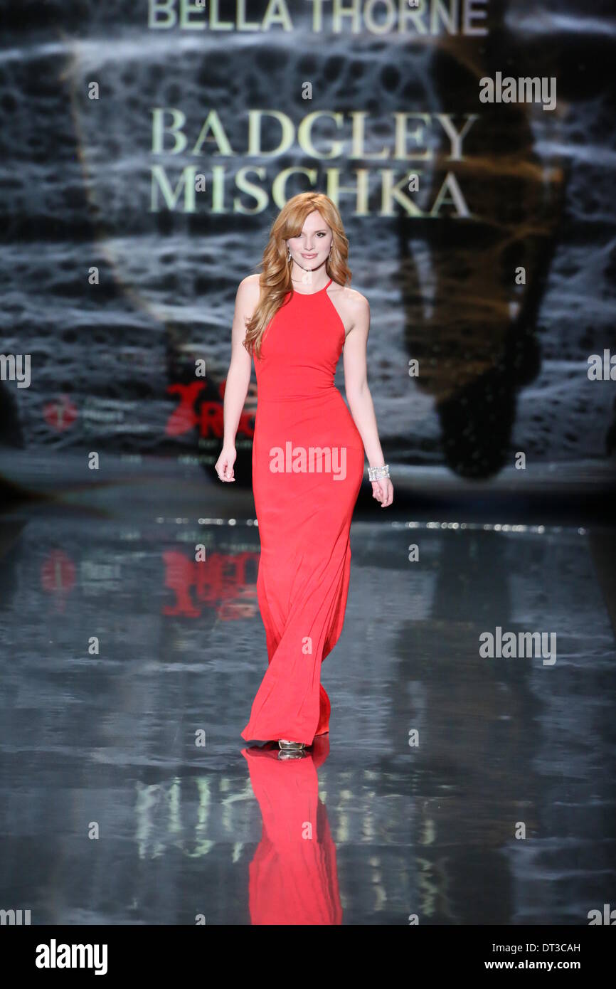 New York, USA. 6th February 2014. Bella Thorne, wearing Badgley Mischka,  walks the runway at Go Red For Women - The Heart Truth Red Dress Collection  2014 Show on February 6, 2014