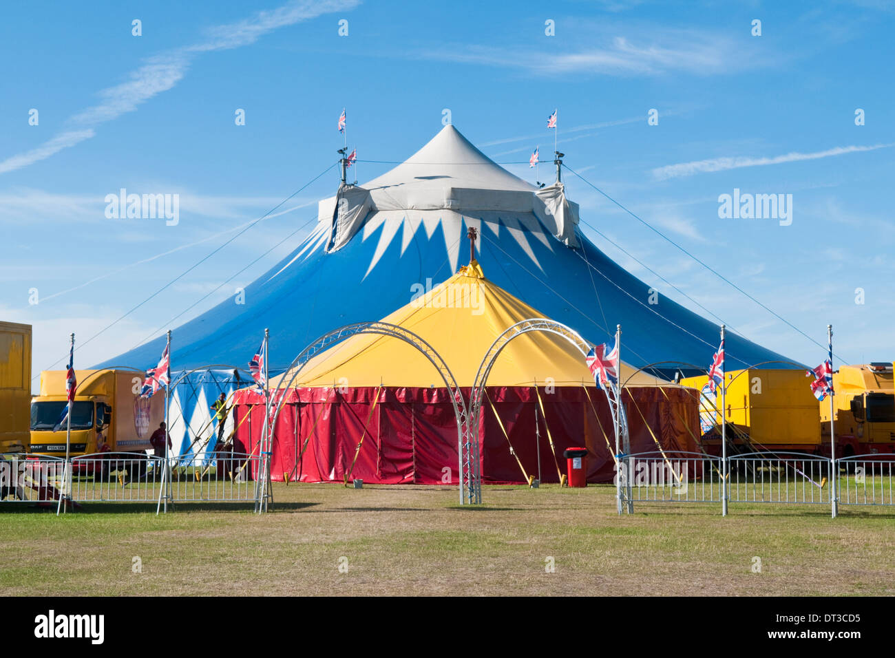 The brightly coloured big top tents of the Gerry Cottle Circus Stock Photo