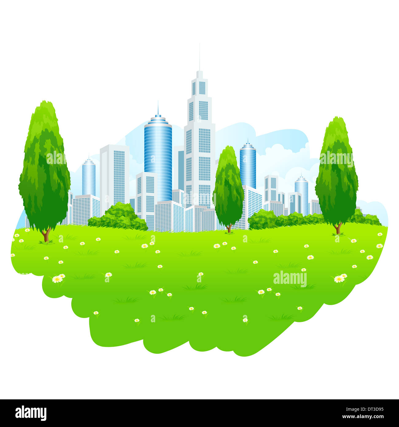 Green landscape with Trees, City and Clouds Stock Photo - Alamy