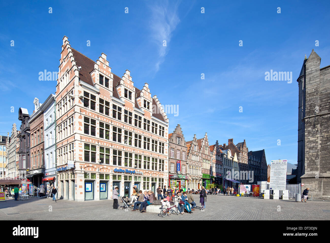 Beautiful building with old style at the Korenmarkt in Ghent, Belgium. Stock Photo