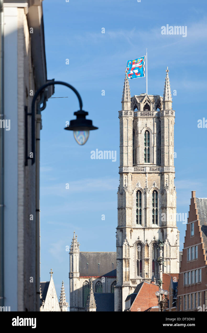 Tower of Saint Bavo's Cathedral in Ghent, Belgium. Stock Photo