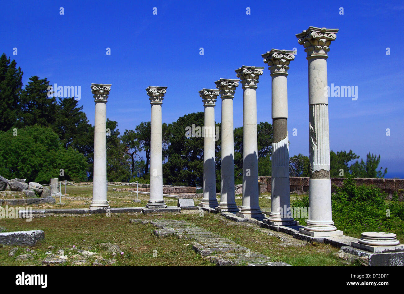 Colonnade among the ruins of the Asklepion in Kos island, Greece Stock Photo