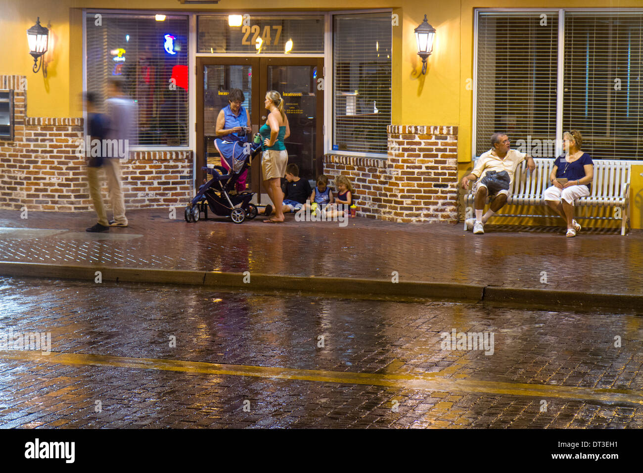 Fort Ft. Myers Florida,Broadway,downtown,brick street,rain,wet,night