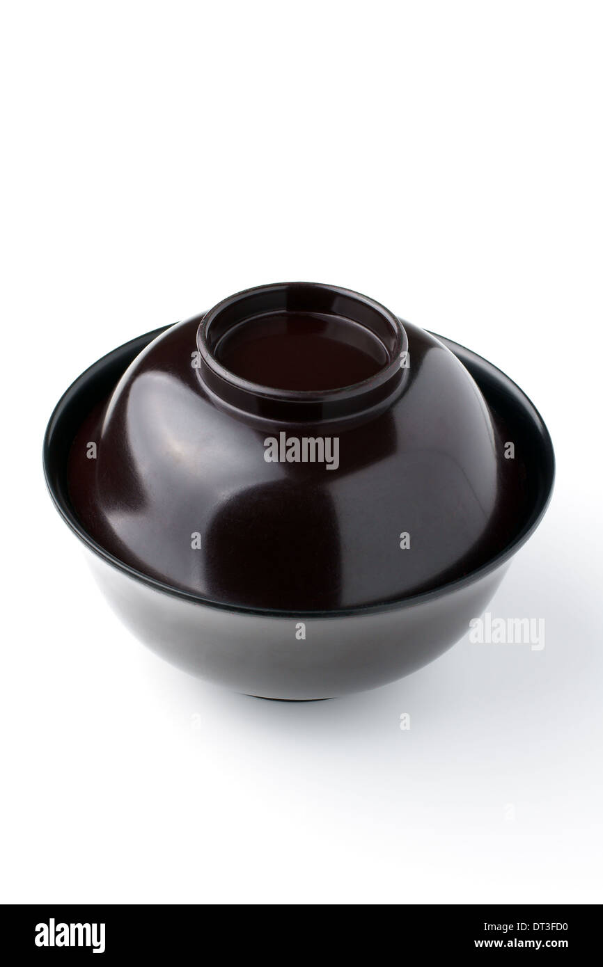 Japanese Rice and Soup Bowls With Lid, All Black, Melamine H