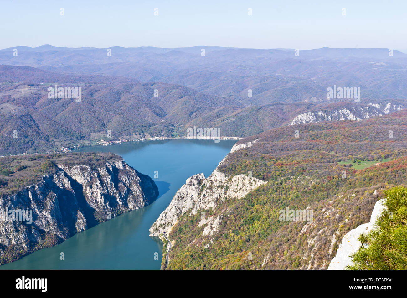 Cliffs over Danube river at the place where Djerdap gorge is narrowest Stock Photo