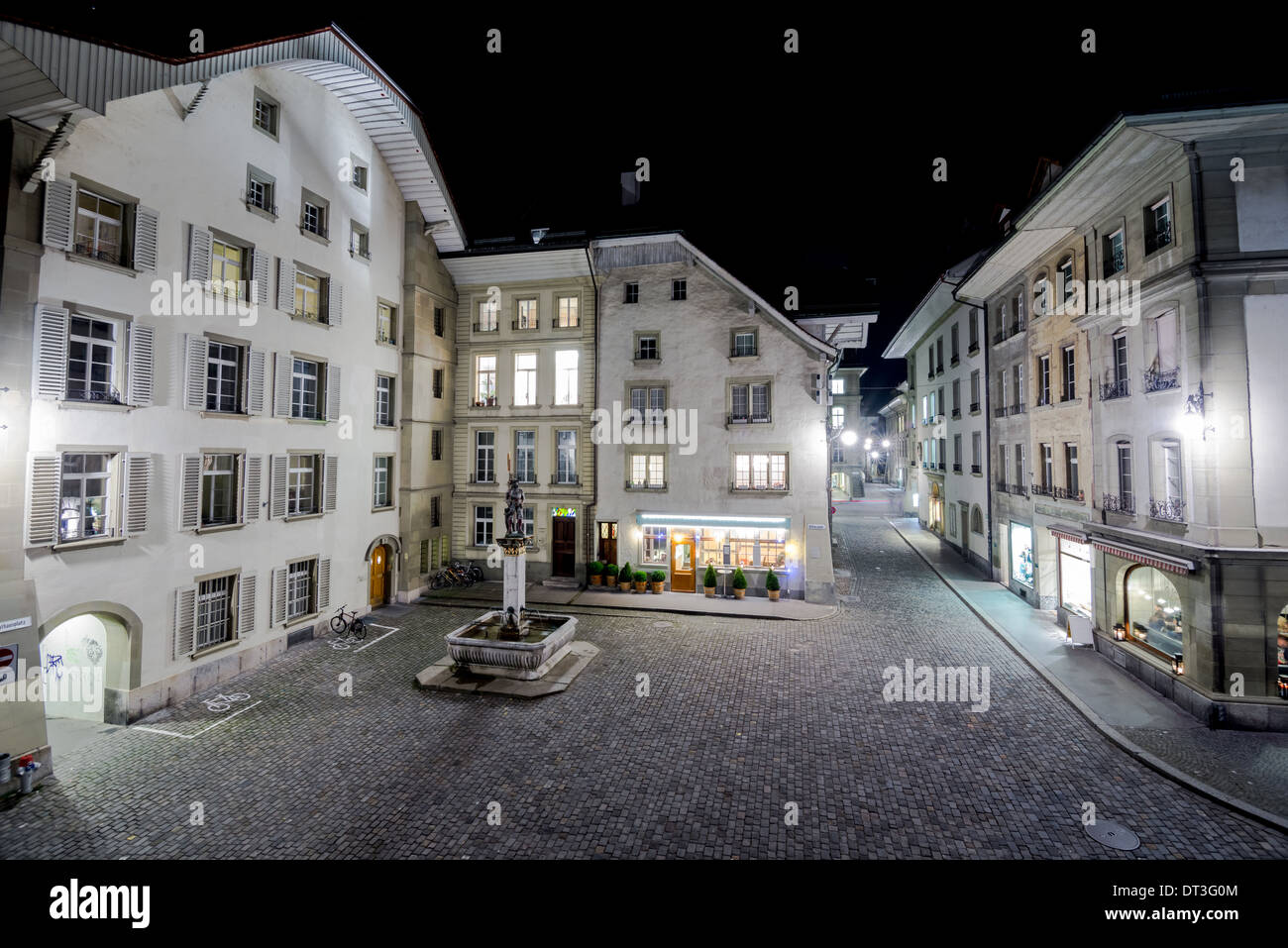 Cityhall square in Swiss city Bern at night Stock Photo