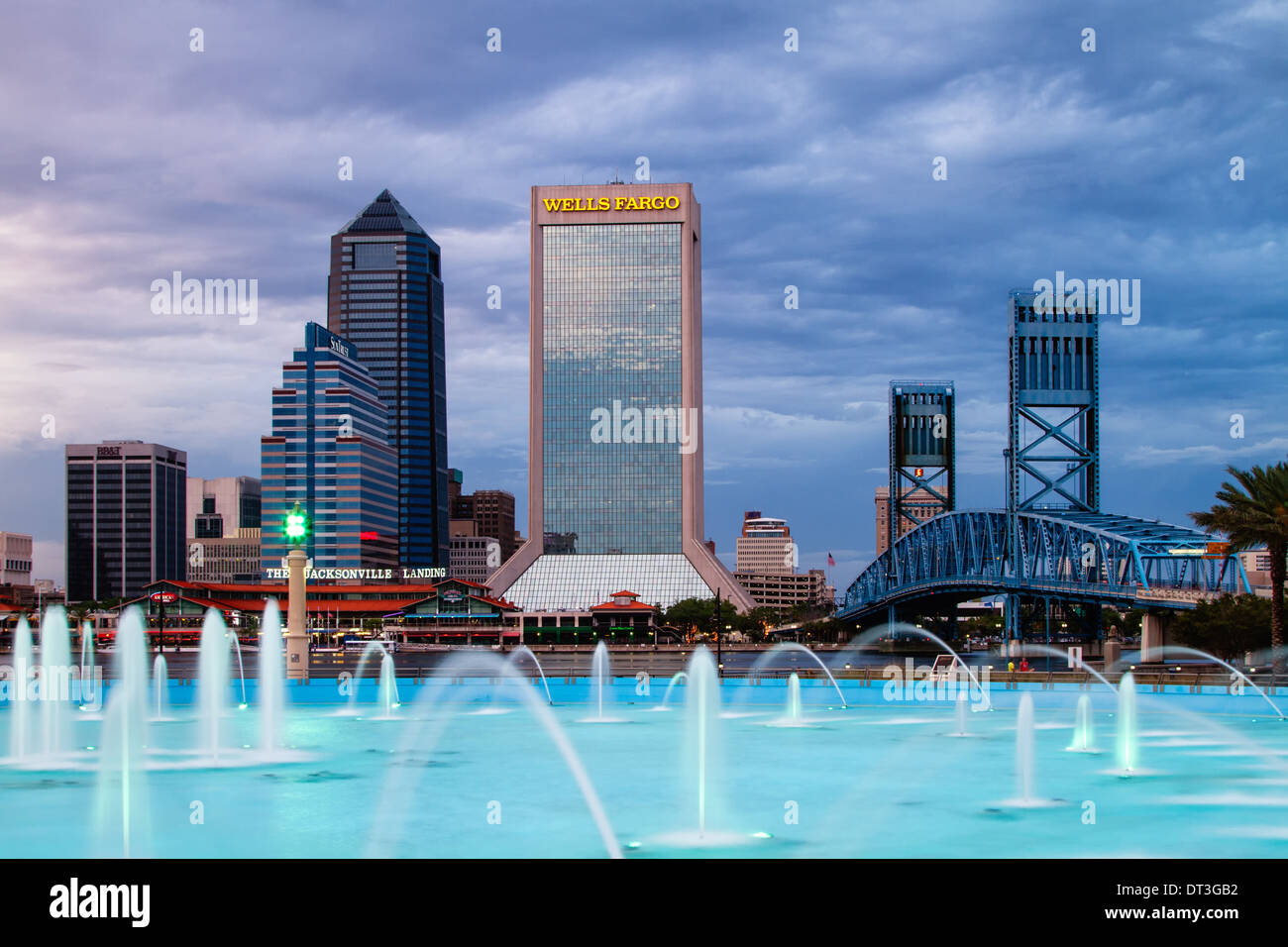 Jacksonville, Florida city skyline at Friendship Park Fountain. Stock Photo