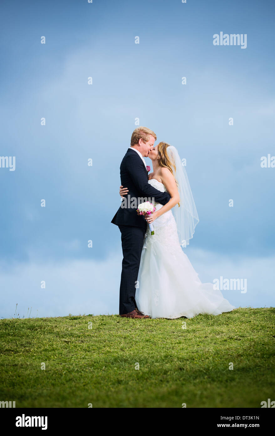 Wedding Couple, Happy Romantic Bride and Groom in Love Kissing Stock ...