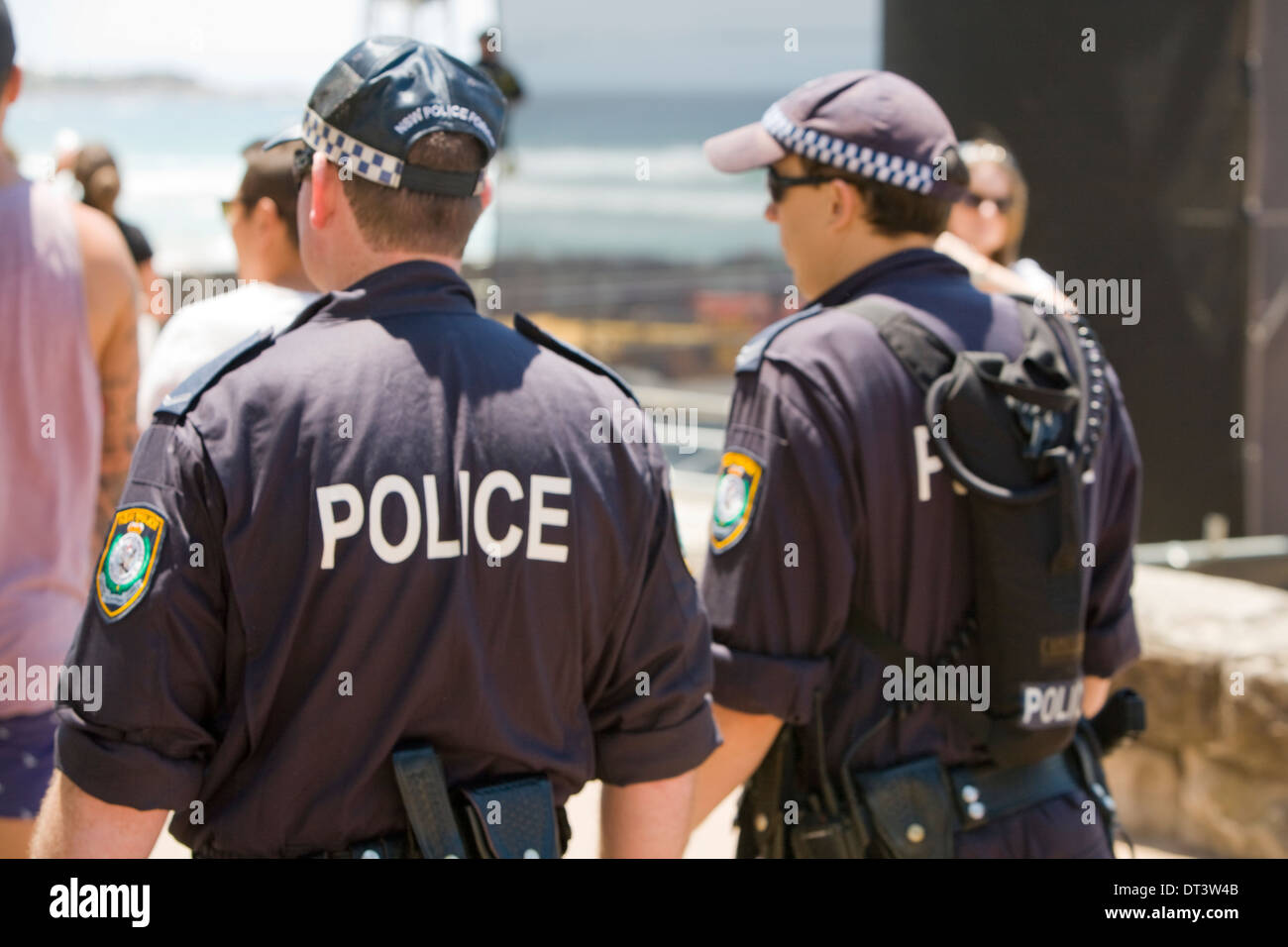 New south wales police officers patrolling in Manly ,Sydney during the australian open of surfing, Australia Stock Photo