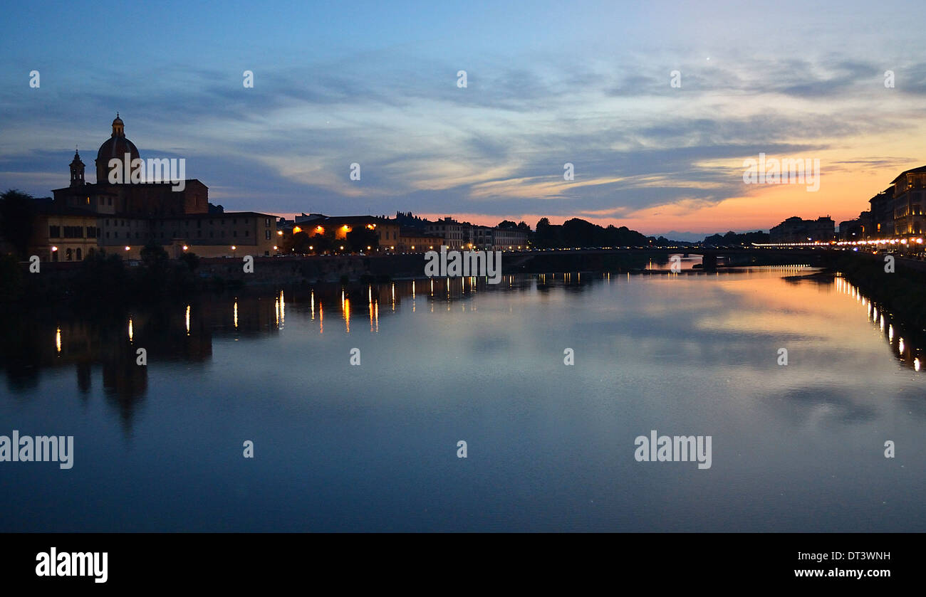 Sunset over Arno river Stock Photo