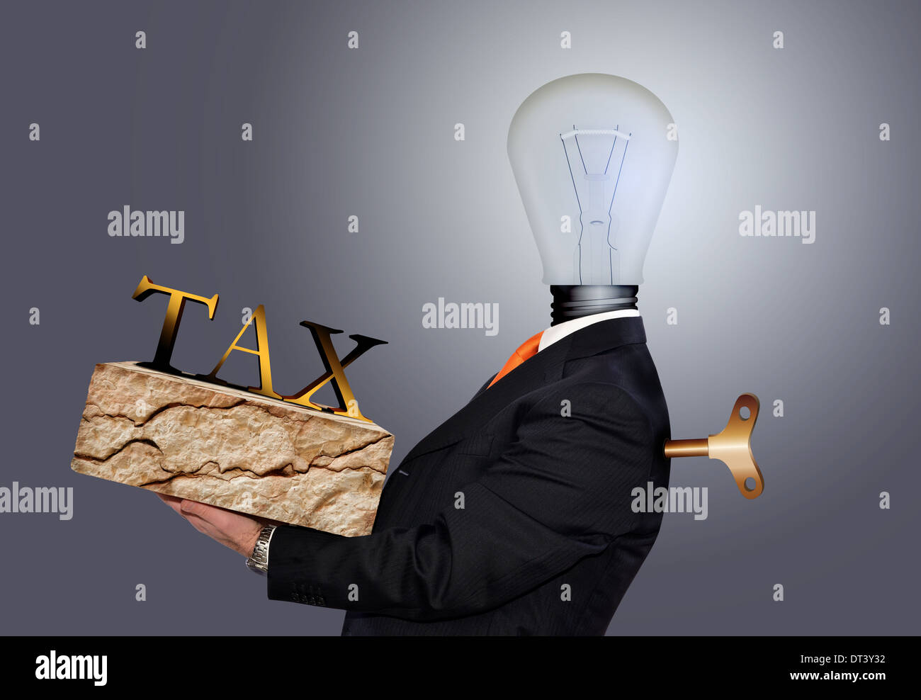 conceptual illustration of man stressed out from too much tax Stock Photo