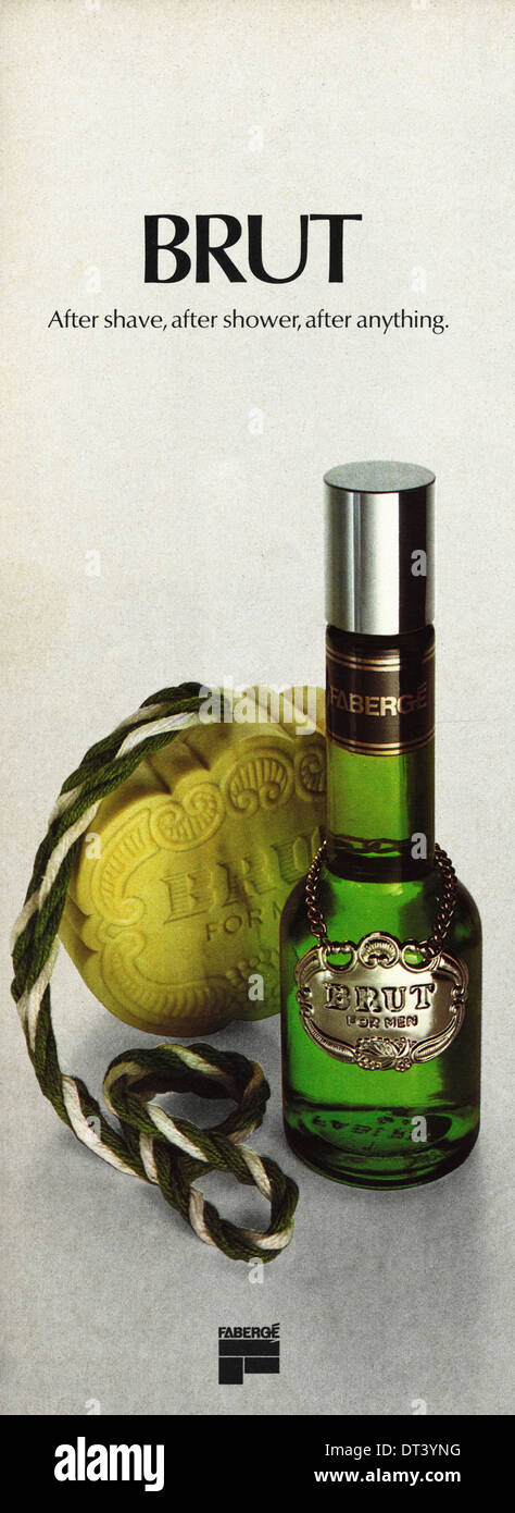 1970s fashion magazine advertisement advertising BRUT after shave by FABERGE, advert circa 1975 Stock Photo