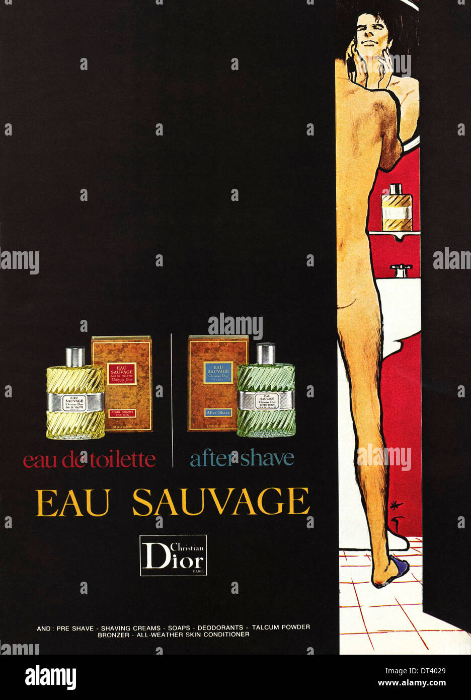 1970s fashion magazine advertisement advertising EAU SAUVAGE men's cosmetics by CHRISTIAN DIOR, advert circa 1975 Stock Photo