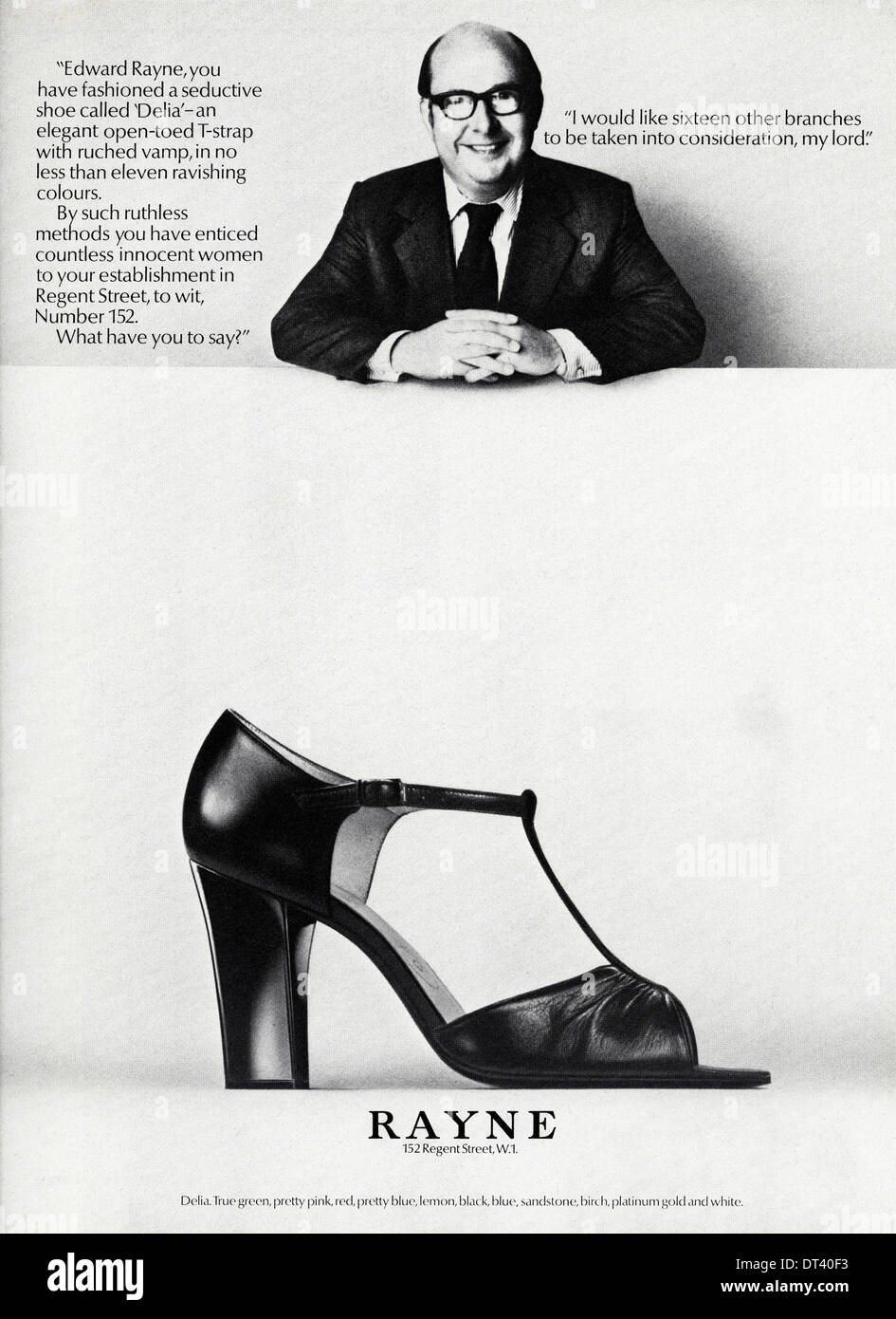 1970s fashion magazine advertisement advertising women's shoes by RAYNE of Regent Street London W1, advert circa 1975 Stock Photo