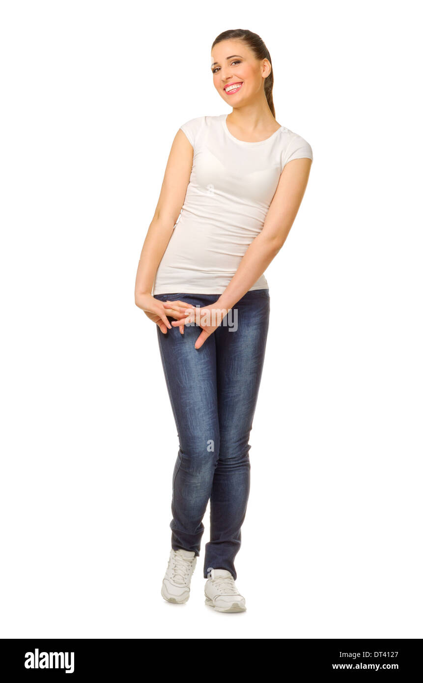 Smiling young woman isolated on white Stock Photo - Alamy