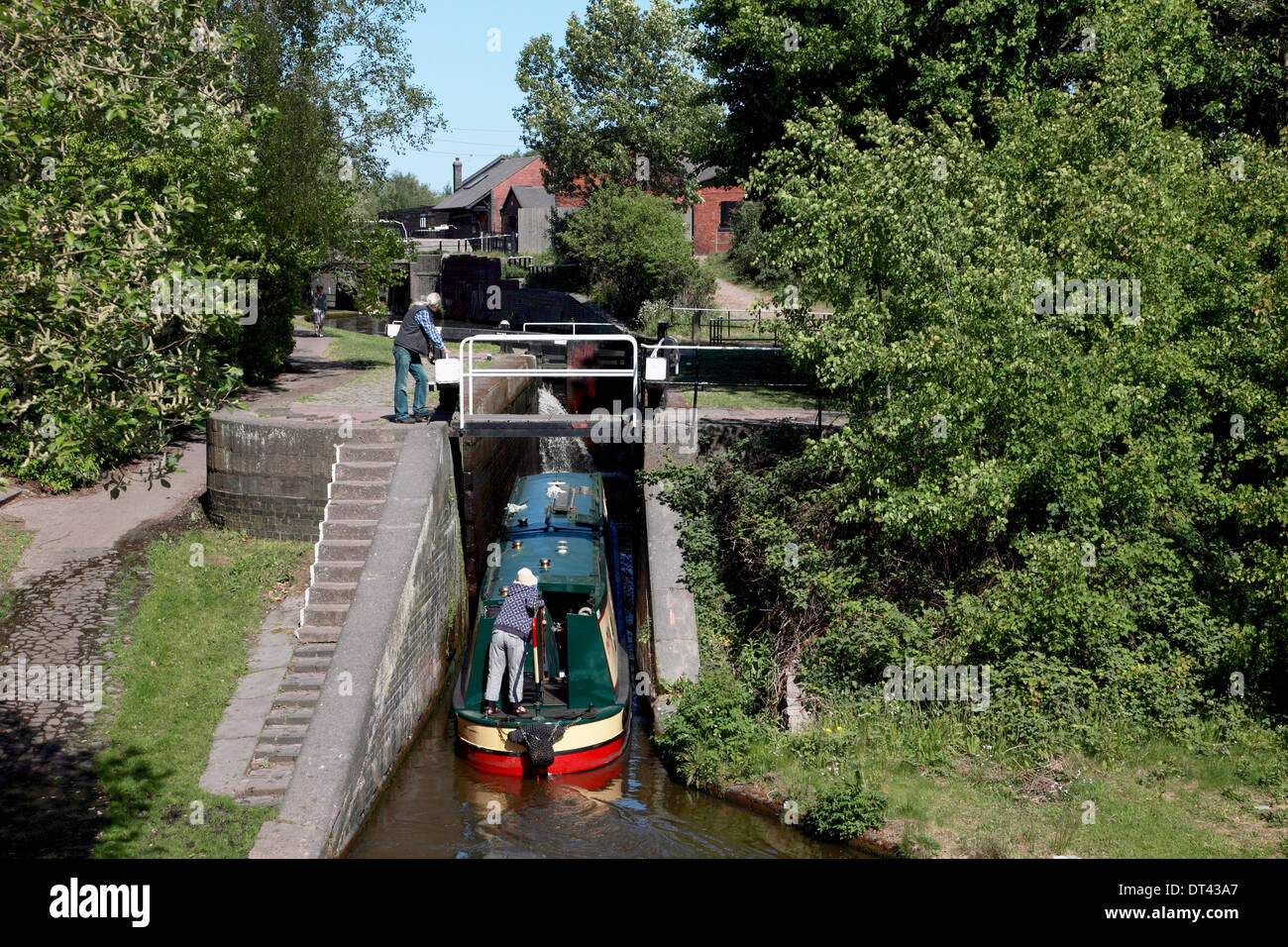 A narrowboat entering Lock 39 of the Stoke on Trent flight of locks on