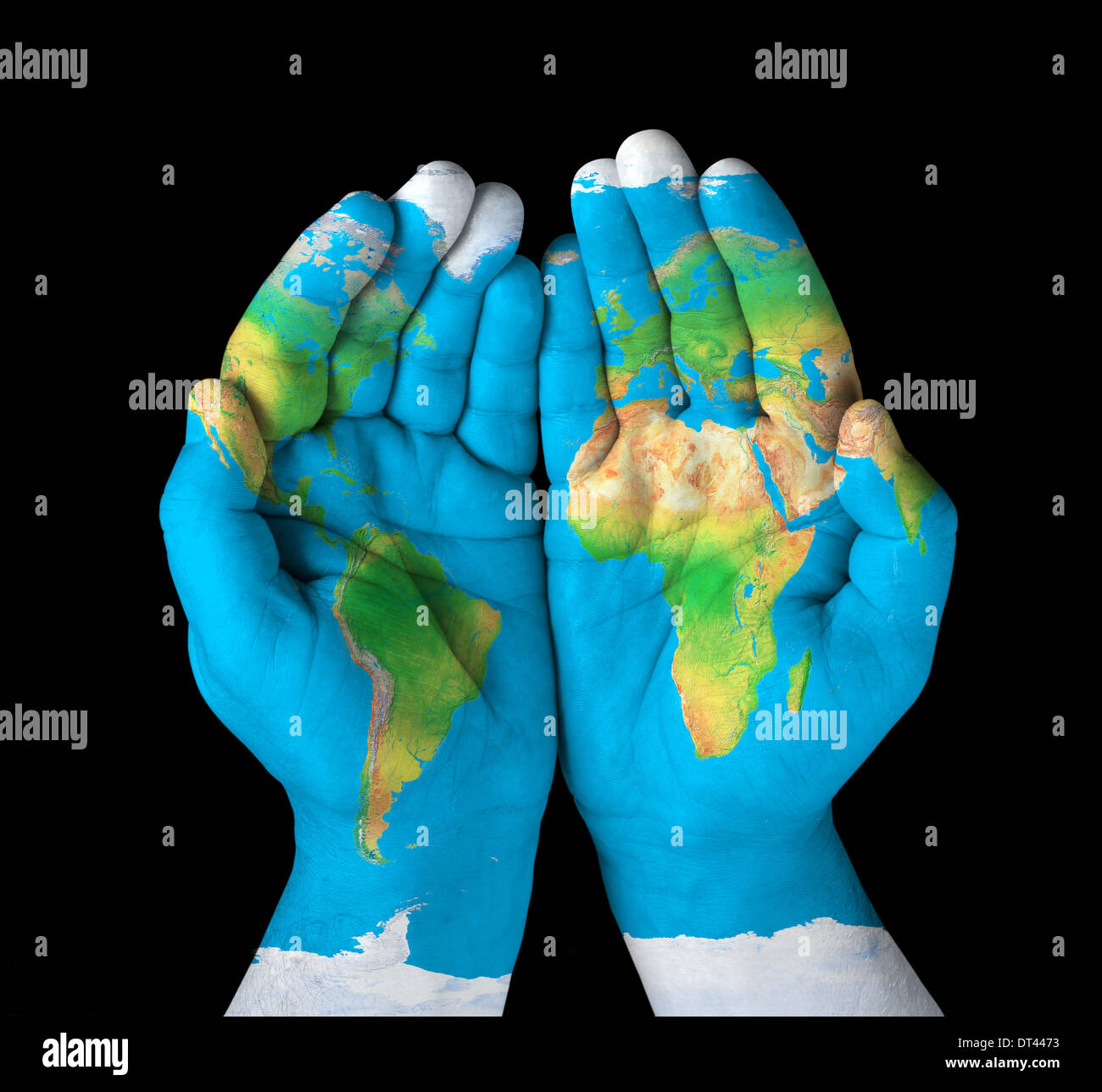 Map painted on hands Stock Photo