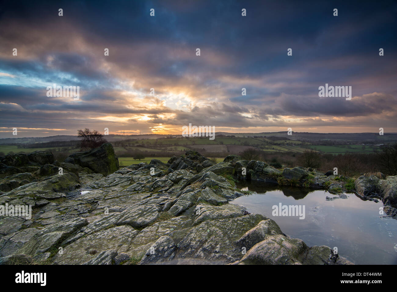 Stormy Sunset over Beacon Hill, Leicestershire. Stock Photo