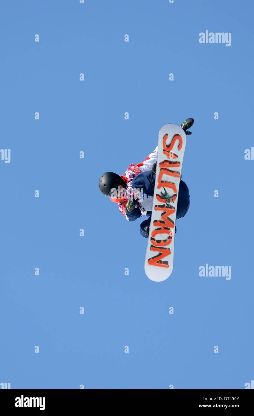 Sochi, Russia. 8th February 2014. Jamie Nicholls (GBR). Mens Slopestyle. Rosa Khutor Extreme Park. Sochi 2014 Winter Olympic games. Russia. Credit:  Sport In Pictures/Alamy Live News Stock Photo