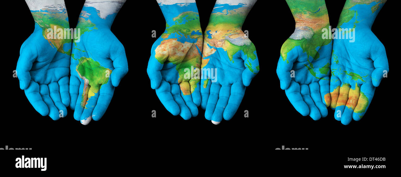 Map Painted On Hands Showing Concept Of Having The World In Our Hands Stock Photo Alamy