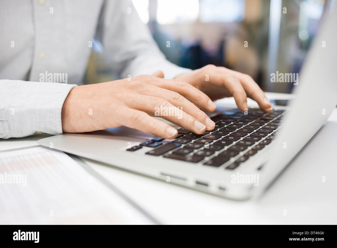 Male computer hands fingers desk Stock Photo