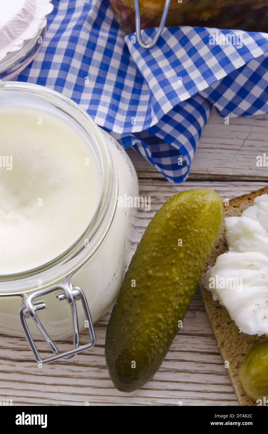 pickled gherkins and onions Stock Photo