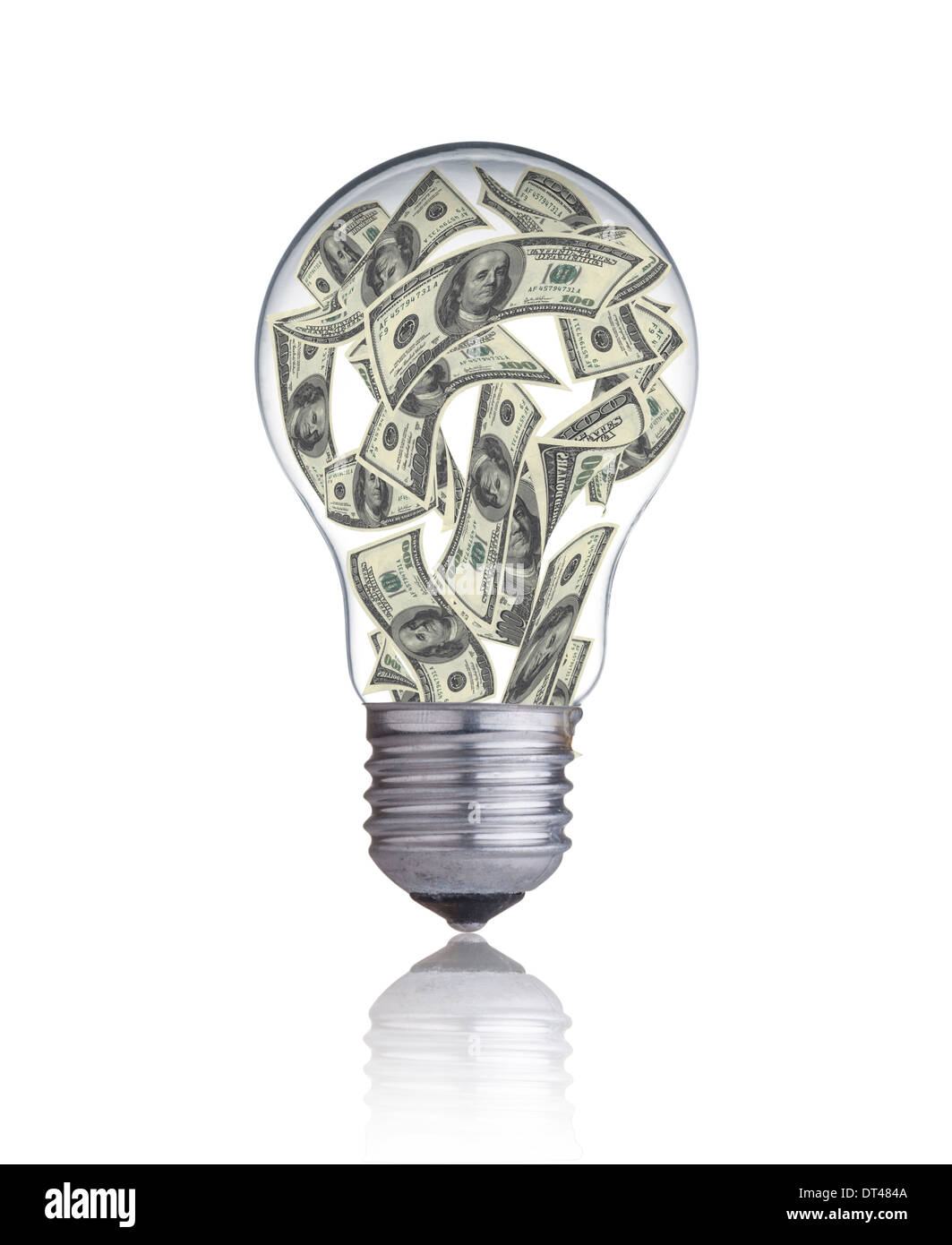 light bulb with money banknotes inside it Stock Photo Alamy