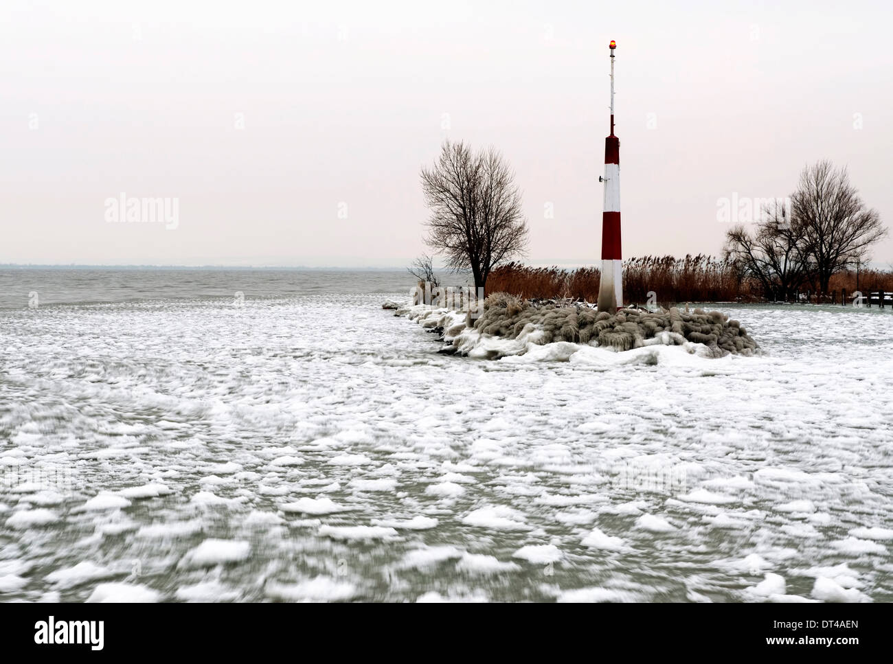 Breakwater at Lake Balaton in winter time, Hungary Stock Photo