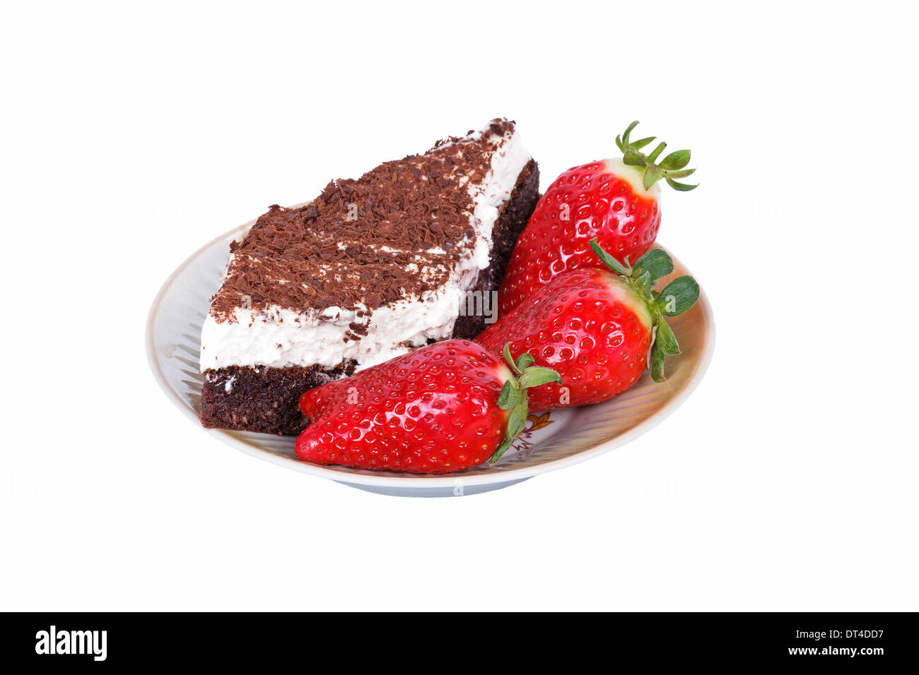 slices of cake with chocolate and strawberry on a white background ...
