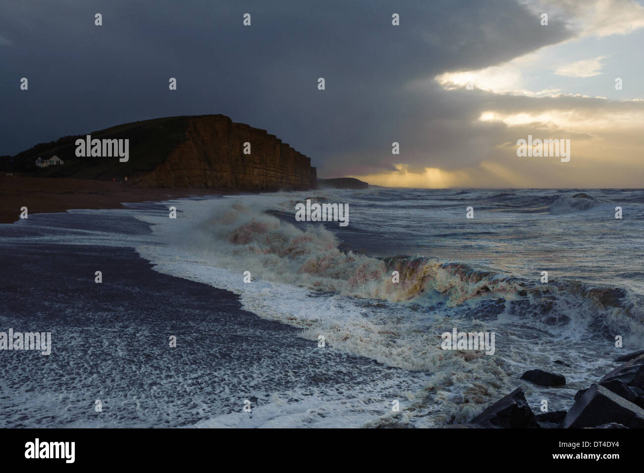Dorset, UK. 8th February 2014. Stomy Weather on the South West Coast at West Bay Dorset on Saturday 8th Febuary 2014 Credit:  Paul Chambers/Alamy Live News Stock Photo