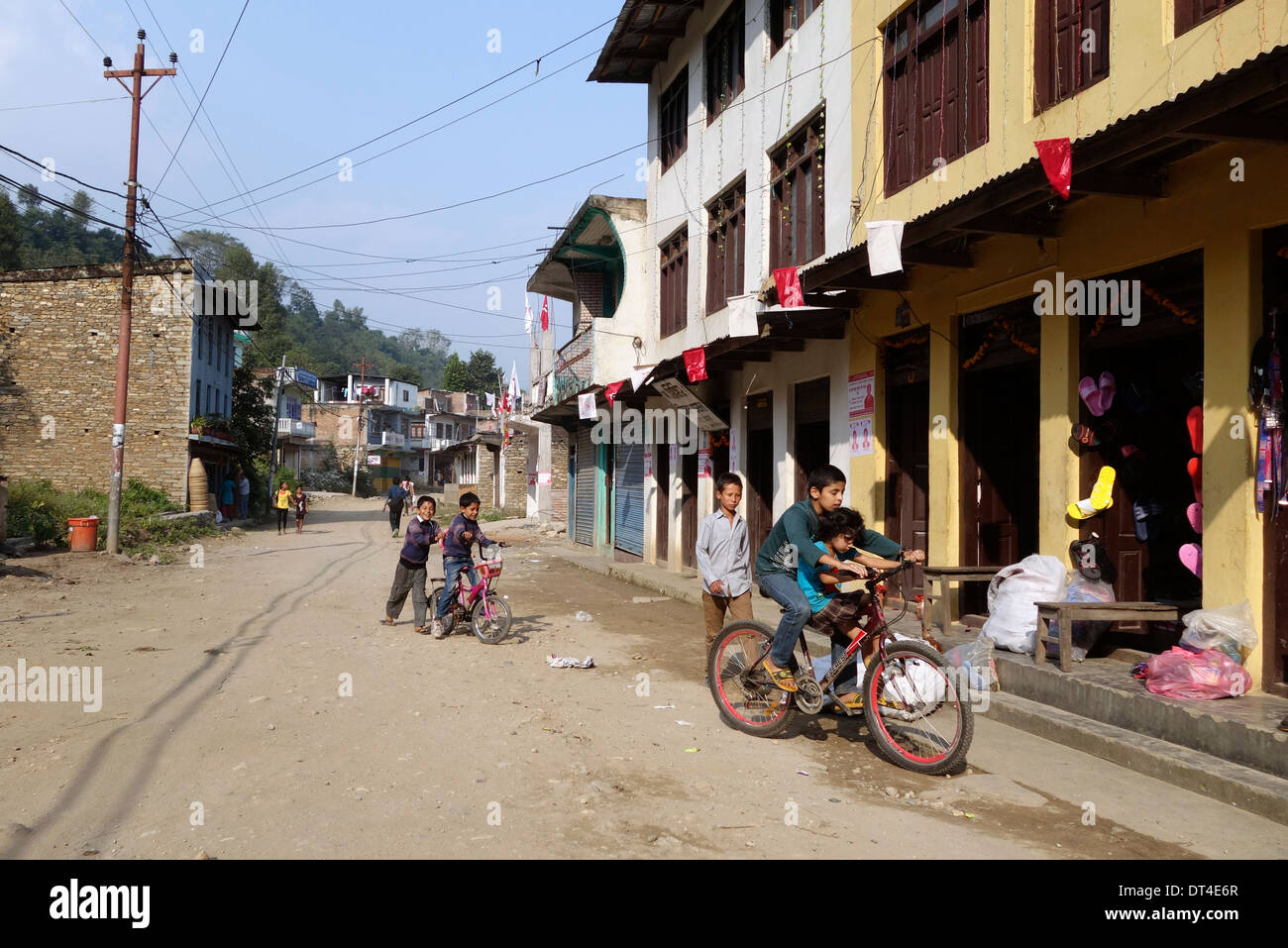 Children in the town of Arughat Bazar in the Gorkha region of Nepal. Stock Photo