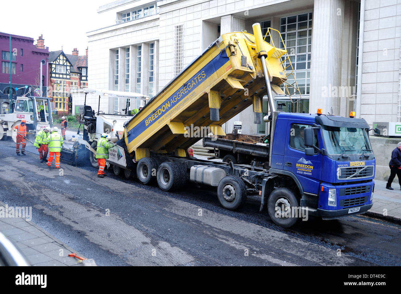 Road Works,Repairing Burst Water Pipe And Laying New Road Surface,Nottingham,UK. Stock Photo