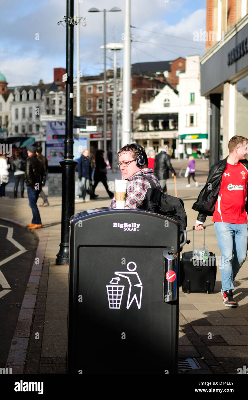Man Standing Near Big Belly Waste Bin,Nottingham,UK Stock Photo Alamy