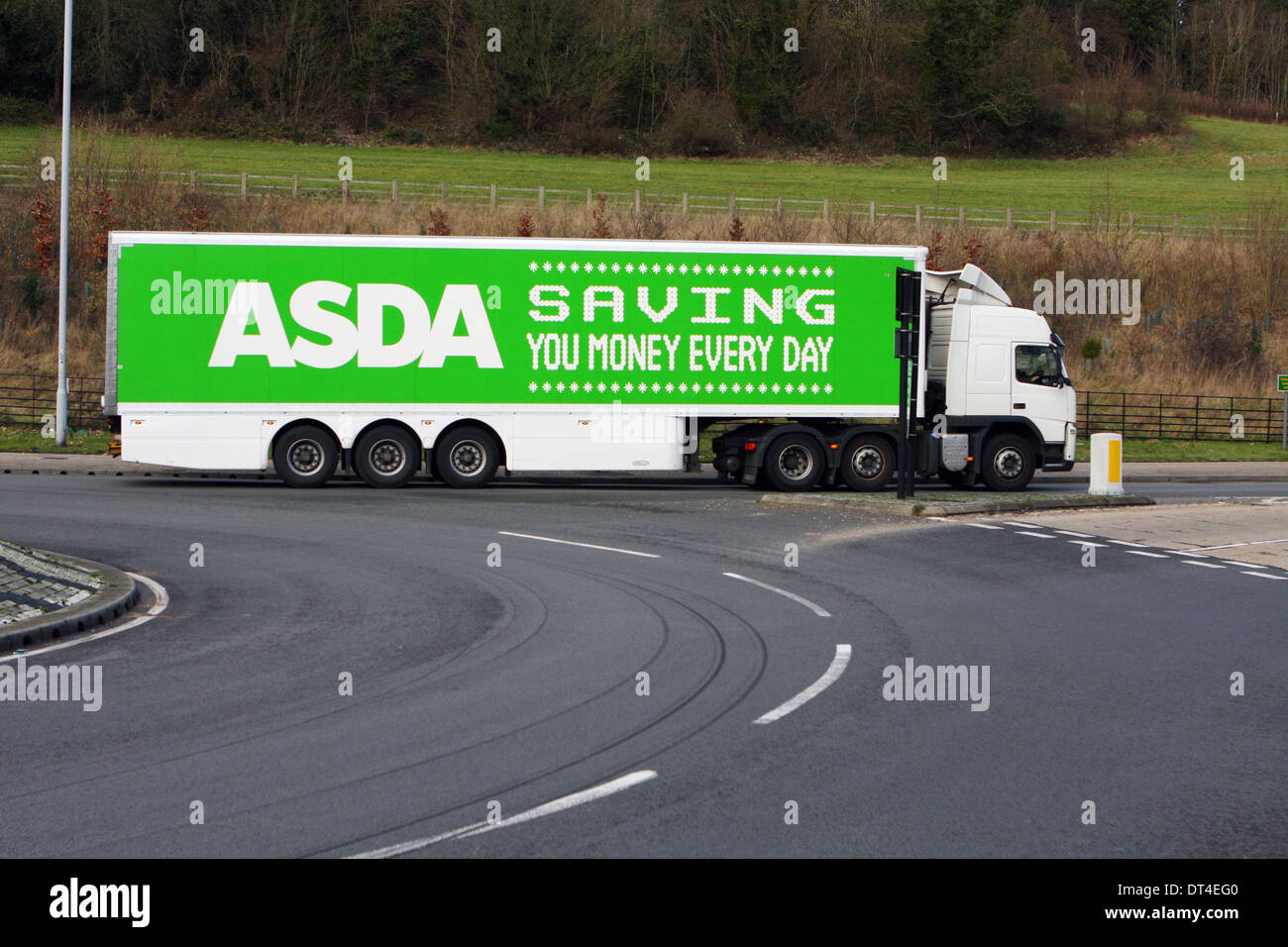 An Asda truck exiting a roundabout in Coulsdon, Surrey, England Stock Photo