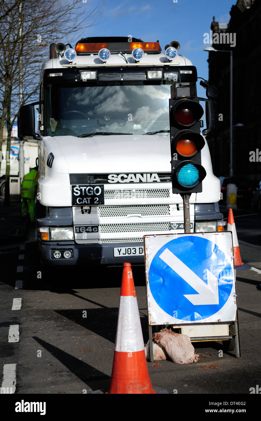 Traffic Lights And Scania Truck. Stock Photo