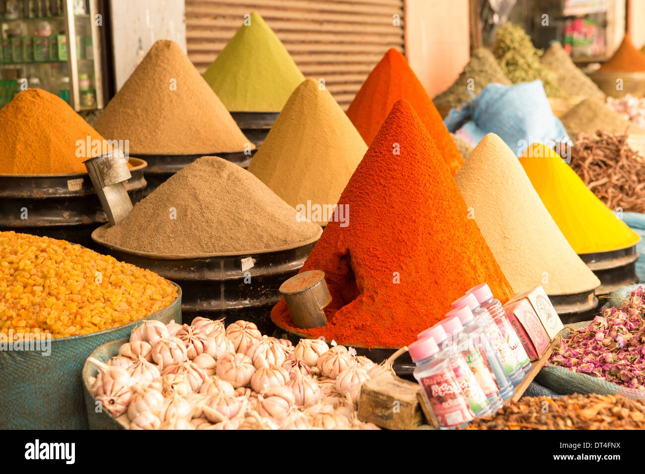 Spice cones on a stall in the souk Stock Photo Alamy