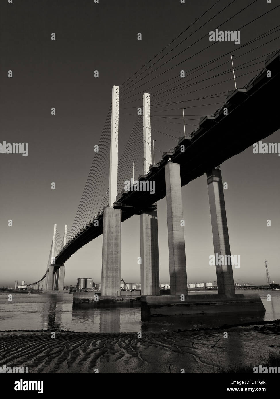 B&W image of the Queen Elizabeth II Bridge / Dartford Bridge Stock Photo