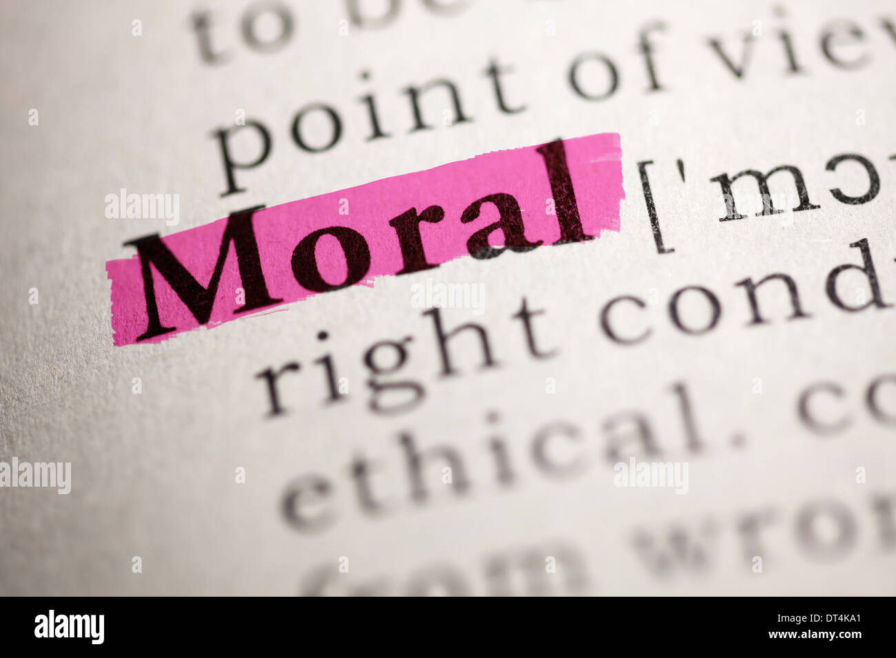 Fake Dictionary, Dictionary definition of the word Moral. Stock Photo