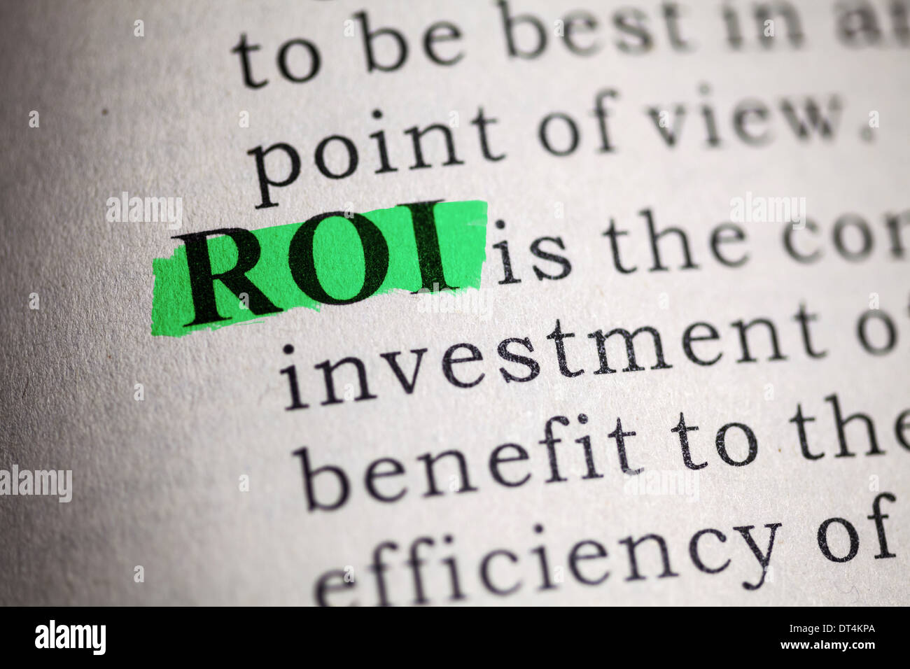 Fake Dictionary, Dictionary definition of ROI. Return on investment Stock Photo