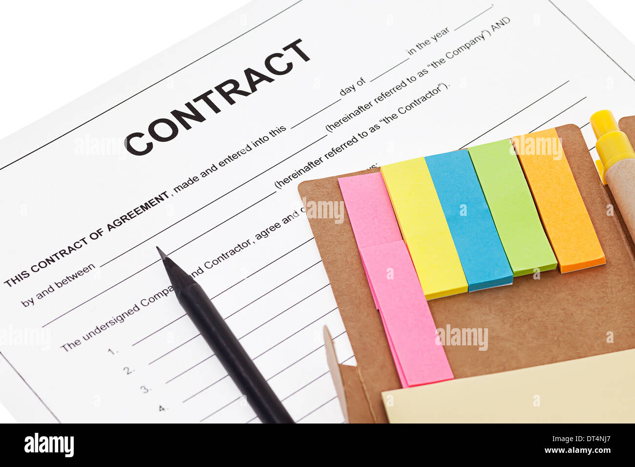 Business contract agreement with sticky note and pencil Stock Photo Alamy